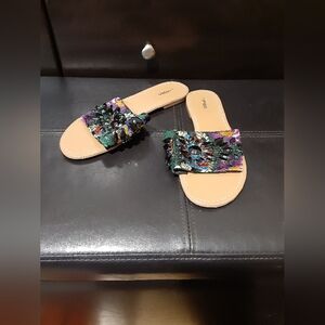 Express Women's Muti Color Beaded Embellished Slip In Sandals Size 7
